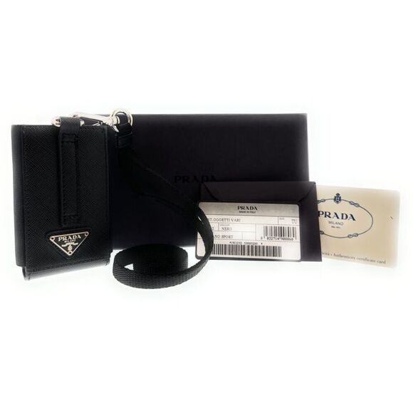Prada Signature Black Leather Handbag Accessory Bag Charm - Picture 1 of 7